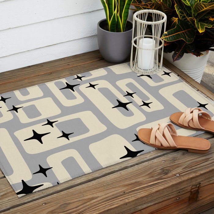 Retro Mid Century Modern Abstract Pattern 576 Gray Black Outdoor Rug Gallery Image 2