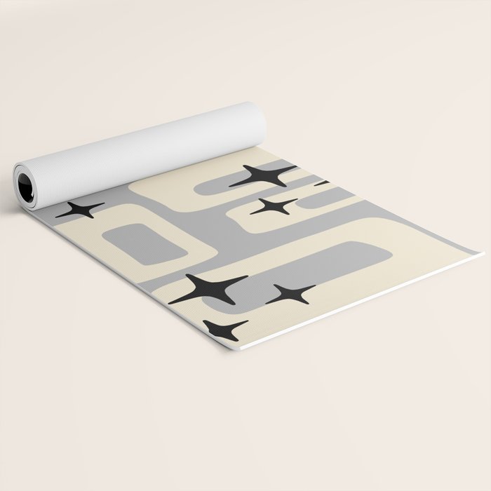 Retro Mid Century Modern Abstract Pattern 576 Gray Black Yoga Mat Gallery Image 2