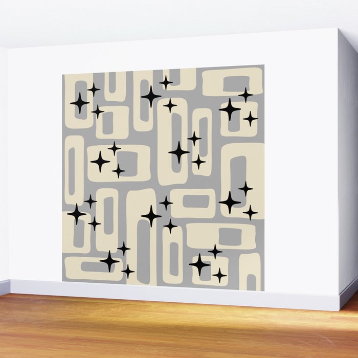 Retro Mid Century Modern Abstract Pattern 576 Gray Black Wall Mural Gallery Image 2