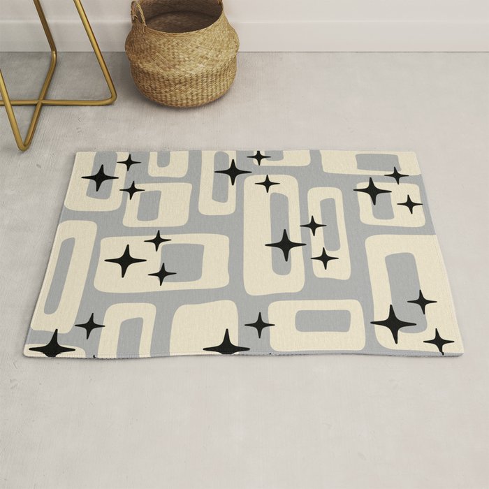 Retro Mid Century Modern Abstract Pattern 576 Gray Black Rug Gallery Image 1