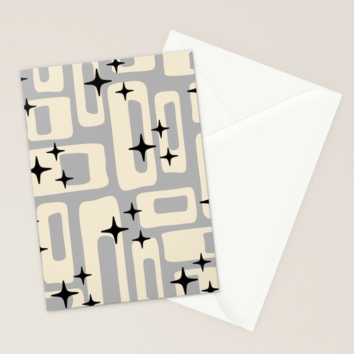 Retro Mid Century Modern Abstract Pattern 576 Gray Black Stationery Card Gallery Image 2