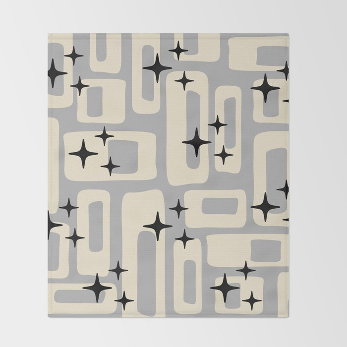 Retro Mid Century Modern Abstract Pattern 576 Gray Black Throw Blanket Gallery Image 2