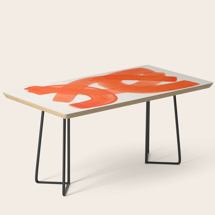 Mid Century Modern Abstract Painting Orange Watercolor Brush Strokes Coffee Table Gallery Image 1