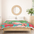 Flamingo birds and tropical garden          watercolor Duvet Cover Gallery Image 3