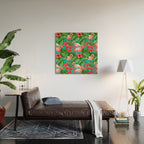 Flamingo birds and tropical garden          watercolor Wood Wall Art Gallery Image 2