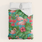 Flamingo birds and tropical garden          watercolor Duvet Cover Gallery Image 6