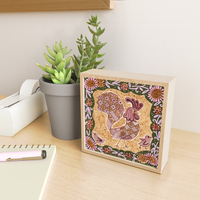 Rooster Painting in Forest Green - Folk Art Style Mini Art Print Gallery Image 2