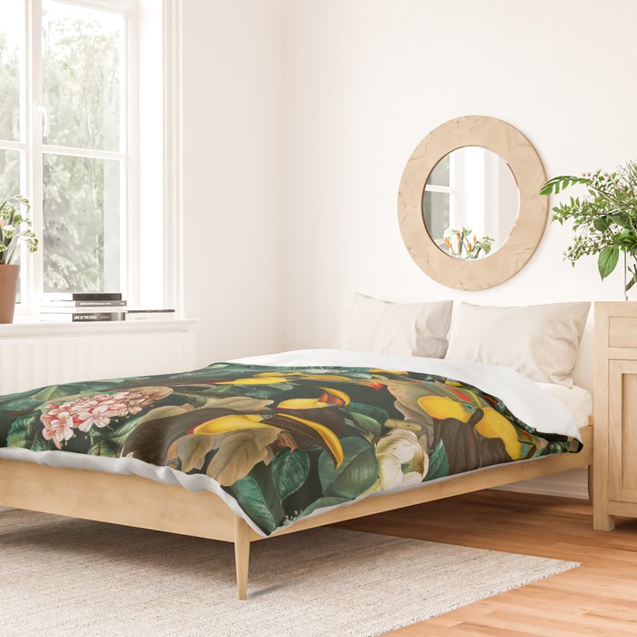 Floral and Birds Vintage Garden Night II Duvet Cover Gallery Image 2