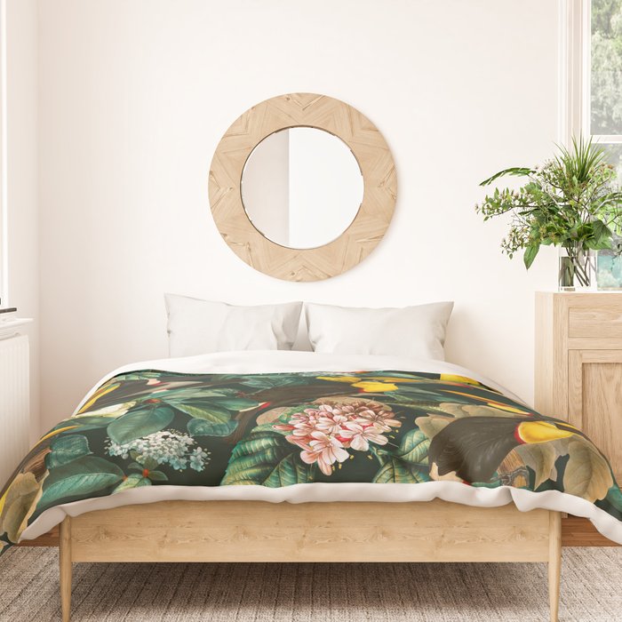 Floral and Birds Vintage Garden Night II Duvet Cover Gallery Image 3