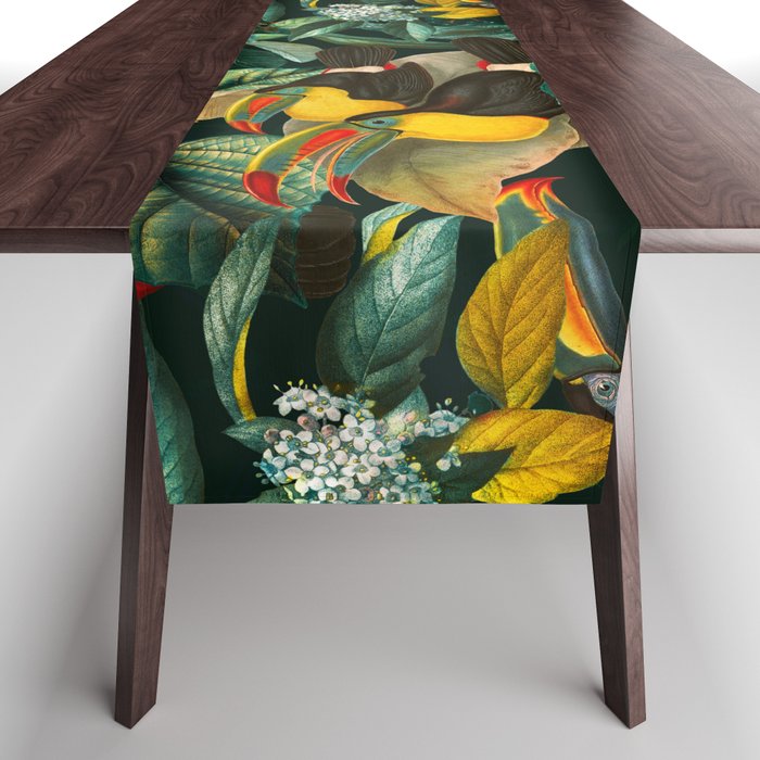 Floral and Birds Vintage Garden Night II Table Runner Gallery Image 1
