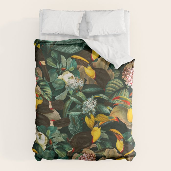 Floral and Birds Vintage Garden Night II Duvet Cover Gallery Image 1