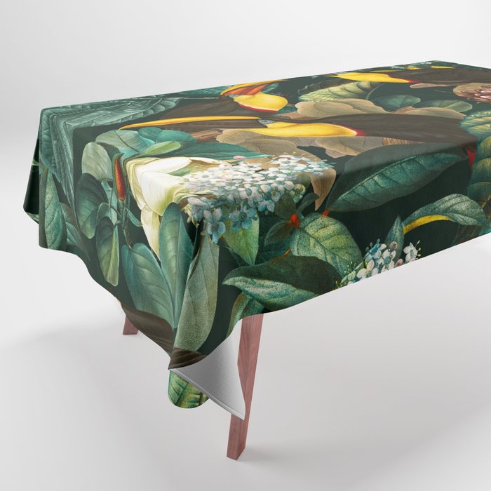 Floral and Birds Vintage Garden Night II Tablecloth Gallery Image 1