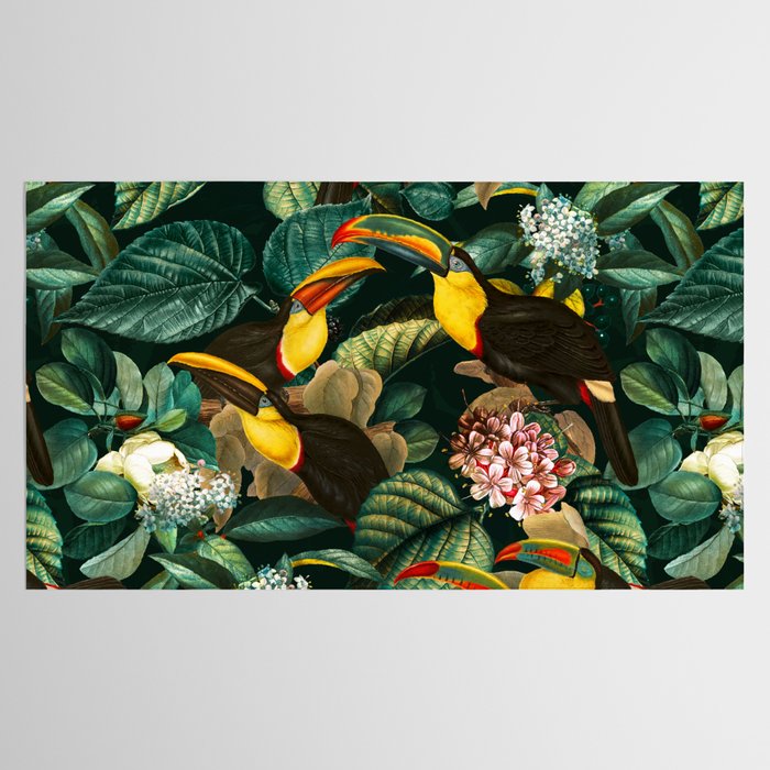 Floral and Birds Vintage Garden Night II Tablecloth Gallery Image 2