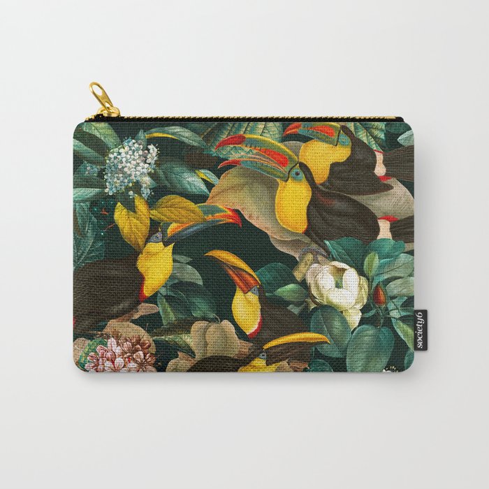 Floral and Birds Vintage Garden Night II Carry All Pouch Gallery Image 1