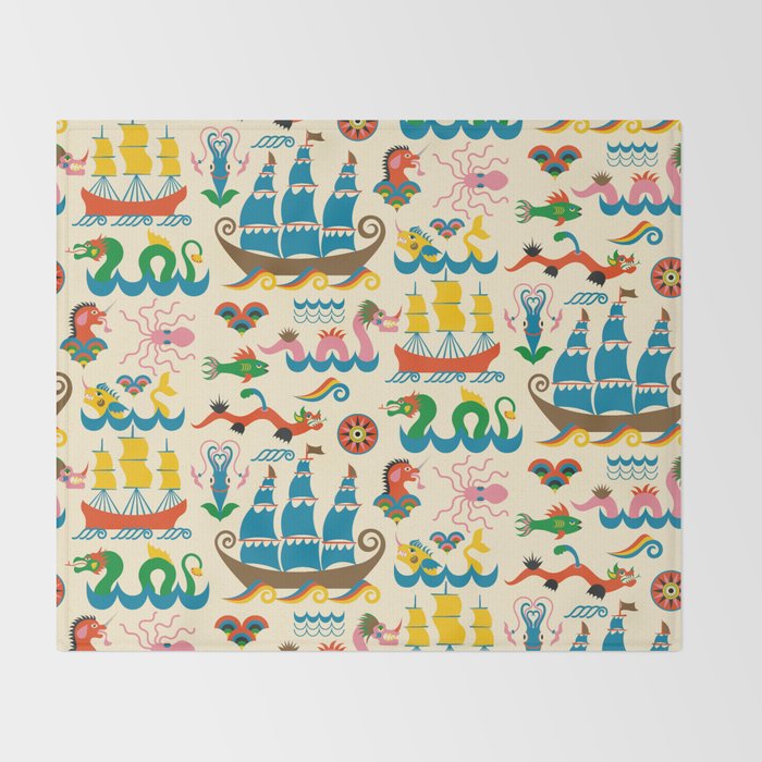 Mythical Sea Creatures - Ocean Monsters Throw Blanket Gallery Image 2