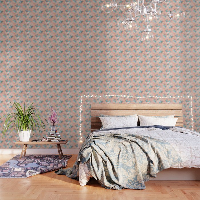 Cosmic Cowboys and Cacti -  peach and turquoise  Wallpaper Gallery Image 1