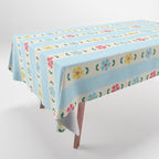 Granny Style Vintage Florals And Light Blue Stripes Tablecloth Gallery Image 1