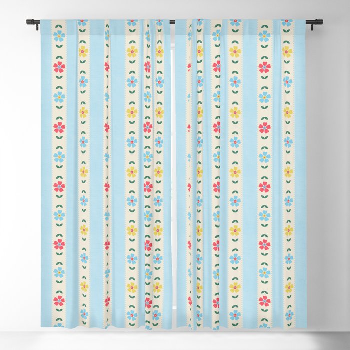 Granny Style Vintage Florals And Light Blue Stripes Window Curtain Gallery Image 5