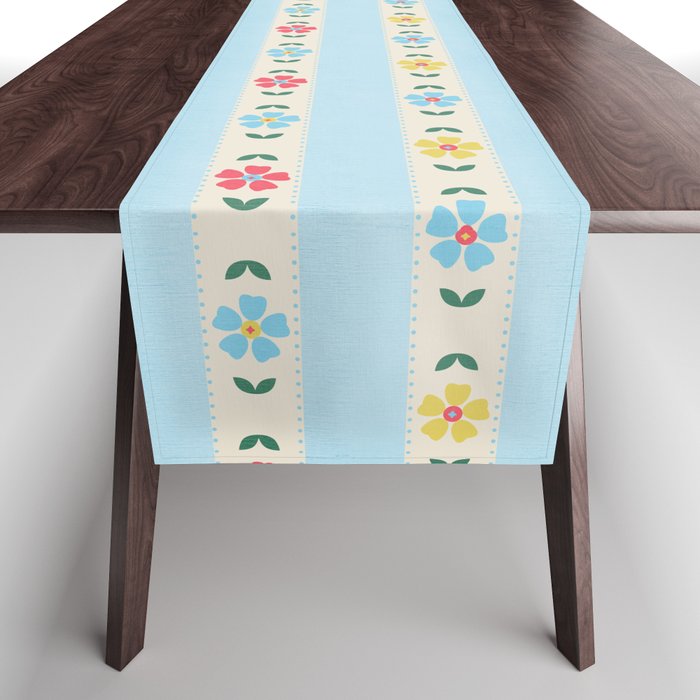 Granny Style Vintage Florals And Light Blue Stripes Table Runner Gallery Image 1