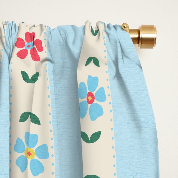 Granny Style Vintage Florals And Light Blue Stripes Window Curtain Gallery Image 2
