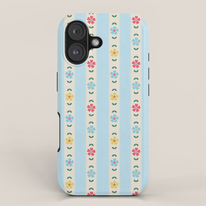 Granny Style Vintage Florals And Light Blue Stripes iPhone Case Gallery Image 1