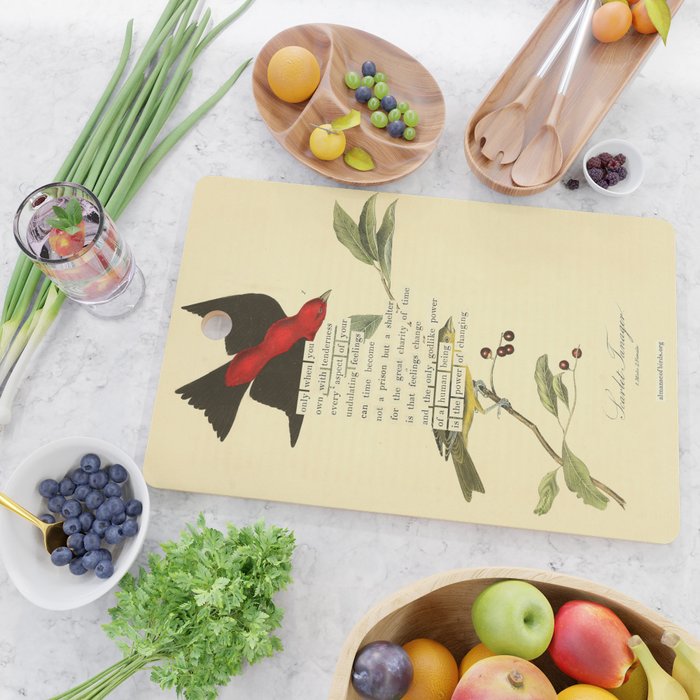 Bird Divinations: Scarlet Tanager (about: almanacofbirds.org) Cutting Board Gallery Image 2