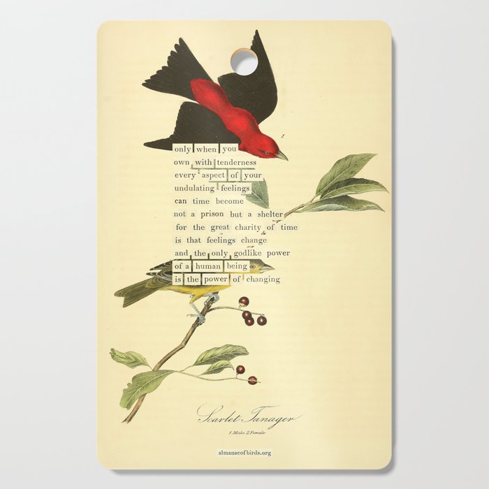 Bird Divinations: Scarlet Tanager (about: almanacofbirds.org) Cutting Board Gallery Image 1