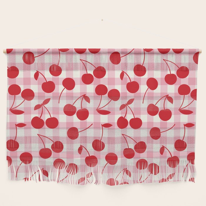 Red Cherries & Blush Pink Gingham Wall Hanging Gallery Image 1