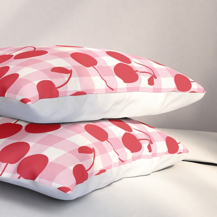 Red Cherries & Blush Pink Gingham Pillow Sham Gallery Image 3