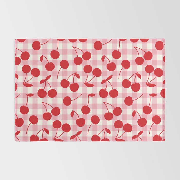Red Cherries & Blush Pink Gingham Rug Gallery Image 2