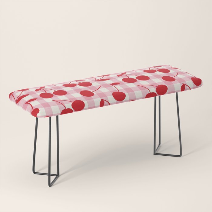 Red Cherries & Blush Pink Gingham Bench Gallery Image 1
