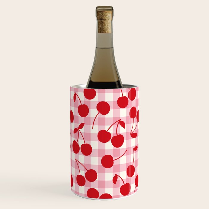 Red Cherries & Blush Pink Gingham Wine Chiller Gallery Image 3