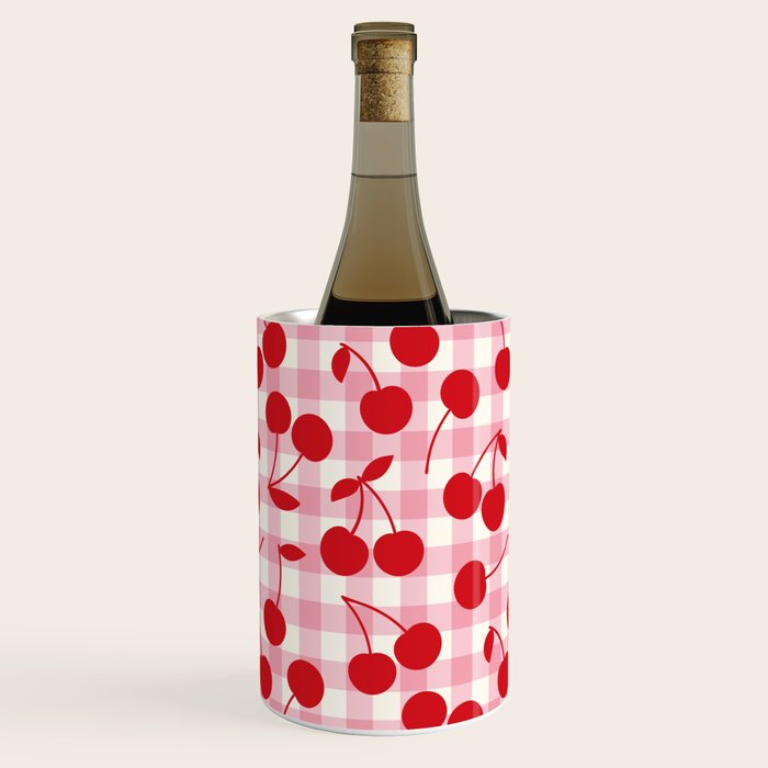Red Cherries & Blush Pink Gingham Wine Chiller Gallery Image 2