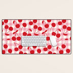 Red Cherries & Blush Pink Gingham Desk Mat Gallery Image 1