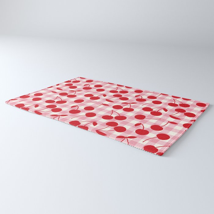 Red Cherries & Blush Pink Gingham Rug Gallery Image 3