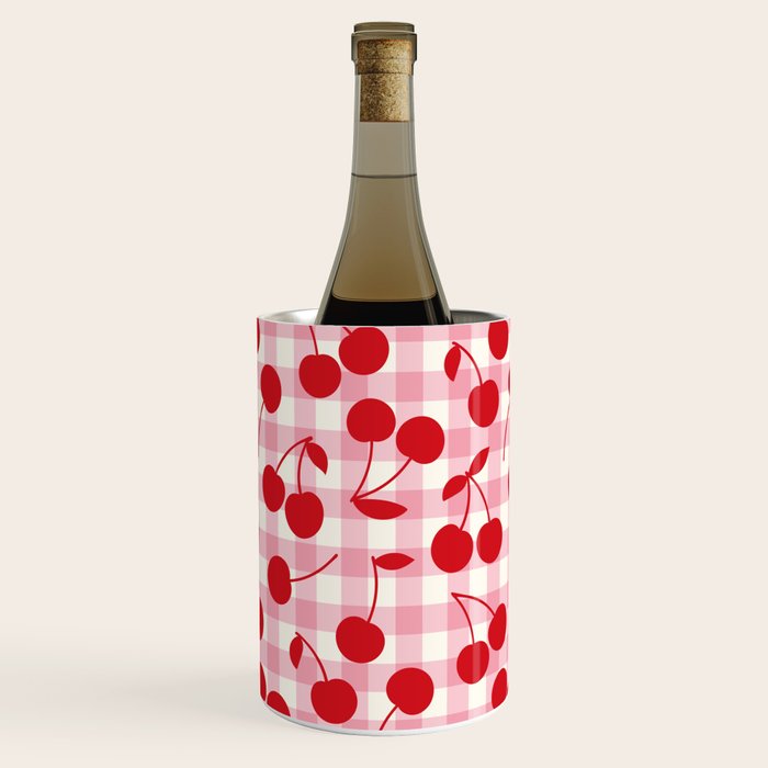 Red Cherries & Blush Pink Gingham Wine Chiller Gallery Image 1