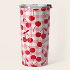 Red Cherries & Blush Pink Gingham Travel Mug Gallery Image 2