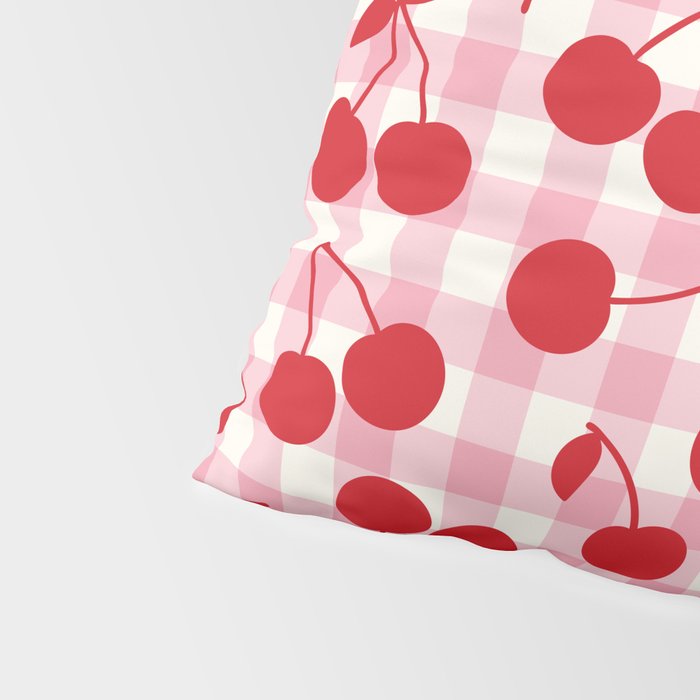 Red Cherries & Blush Pink Gingham Pillow Sham Gallery Image 4