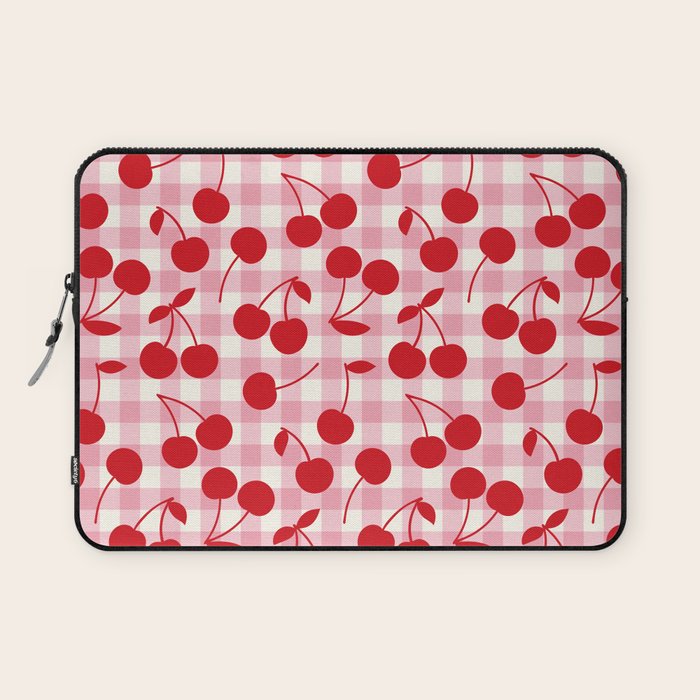 Red Cherries & Blush Pink Gingham Laptop Sleeve Gallery Image 1