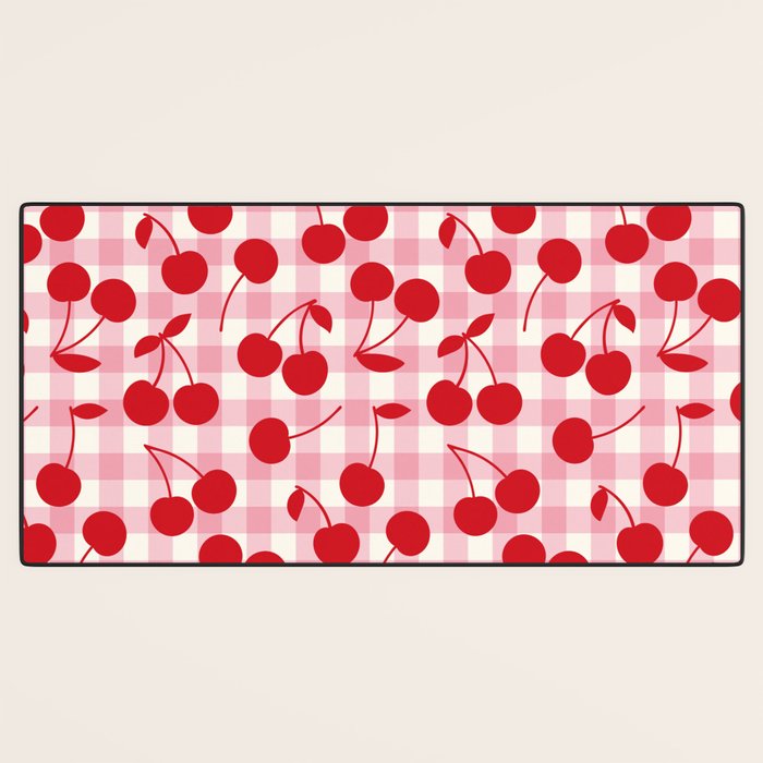 Red Cherries & Blush Pink Gingham Desk Mat Gallery Image 3