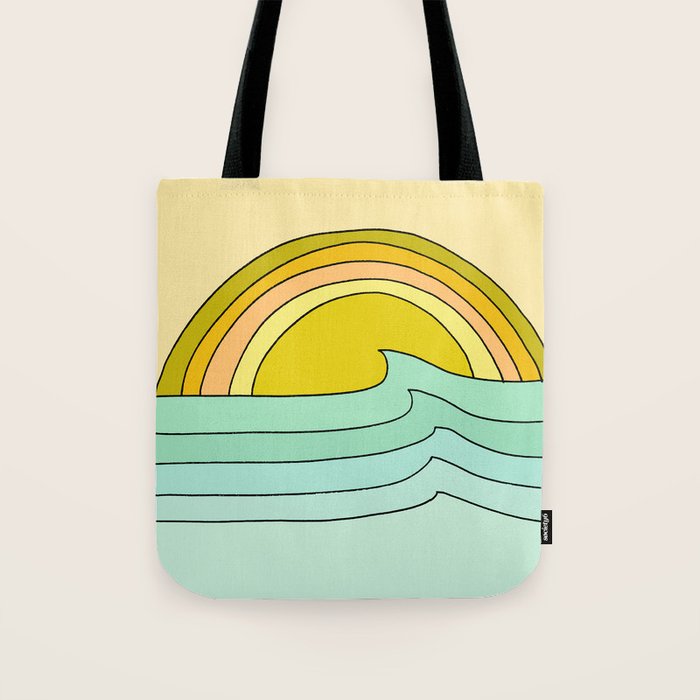 ride rainbows // retro surf soul // art by surfy birdy Tote Bag Gallery Image 1