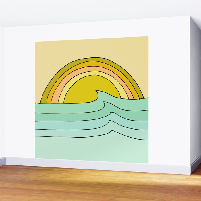 ride rainbows // retro surf soul // art by surfy birdy Wall Mural Gallery Image 2