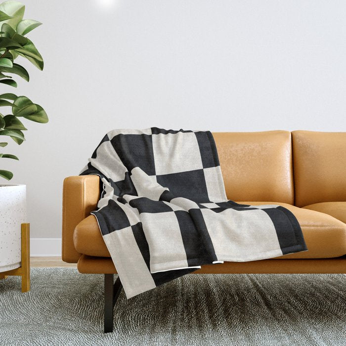Checkered (Black Cream) Throw Blanket Gallery Image 1