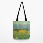 Granville Redmond snow cap spring landscape painting orange flowers green field Tote Bag Gallery Image 2