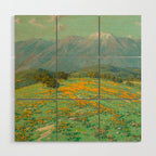 Granville Redmond snow cap spring landscape painting orange flowers green field Wood Wall Art Gallery Image 1
