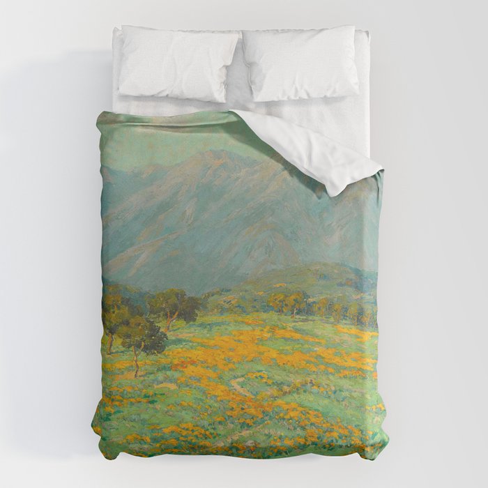 Granville Redmond snow cap spring landscape painting orange flowers green field Duvet Cover Gallery Image 6