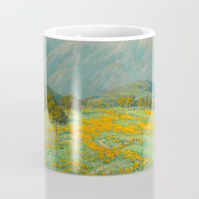 Granville Redmond snow cap spring landscape painting orange flowers green field Coffee Mug Gallery Image 4