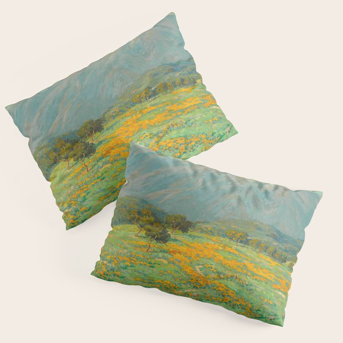 Granville Redmond snow cap spring landscape painting orange flowers green field Pillow Sham Gallery Image 3