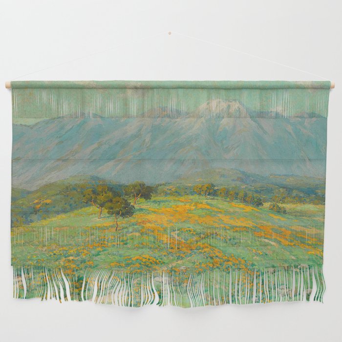 Granville Redmond snow cap spring landscape painting orange flowers green field Wall Hanging Gallery Image 1