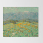Granville Redmond snow cap spring landscape painting orange flowers green field Throw Blanket Gallery Image 2